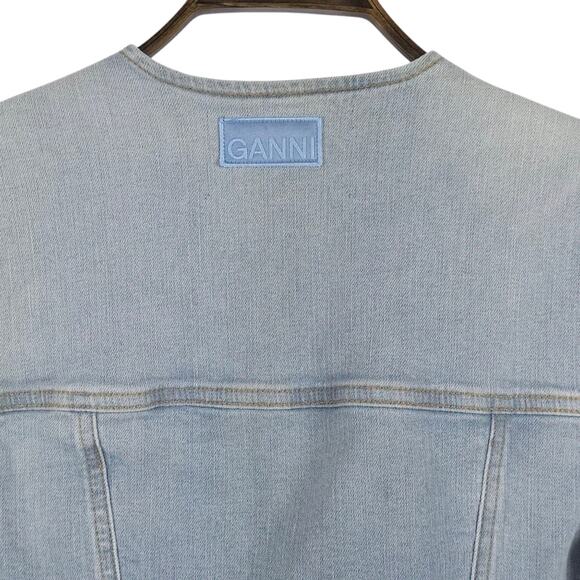 GANNI Fitted Denim Blazer Single Breasted Light Wash - Picture 8 of 12